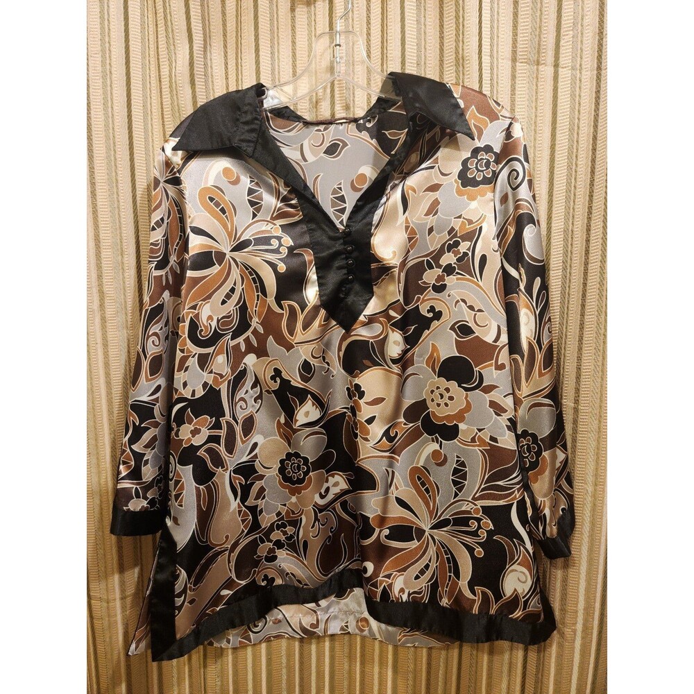 Violet and Claire Brown Black and Gray Blouse Large
